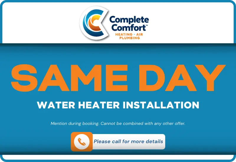Same day water heater installation