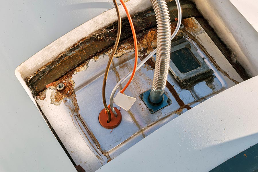 Water heater repair showing corrosion