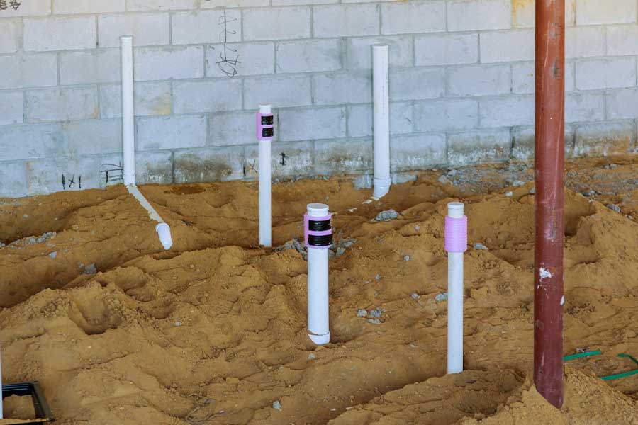 Rough-in plumbing services installation site