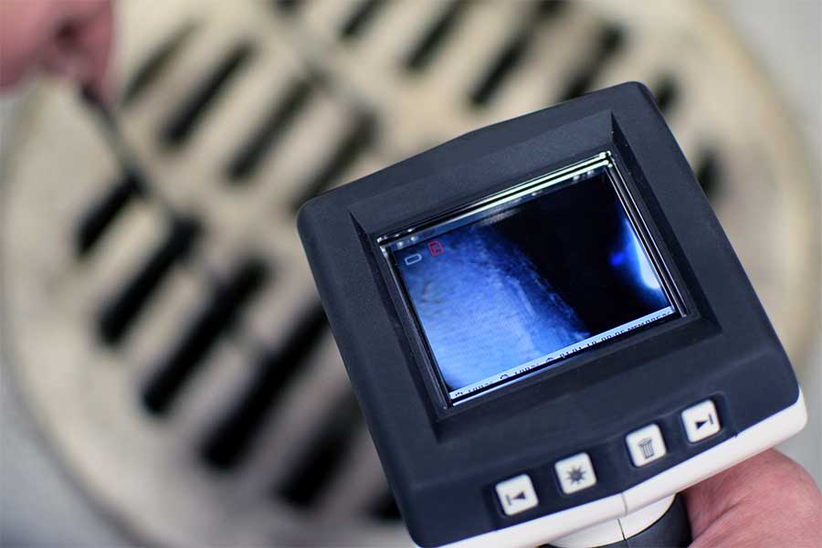 Pipeline camera inspection during water line repair service