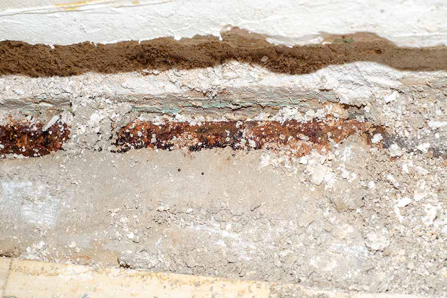Slab leak detection and repair in progress