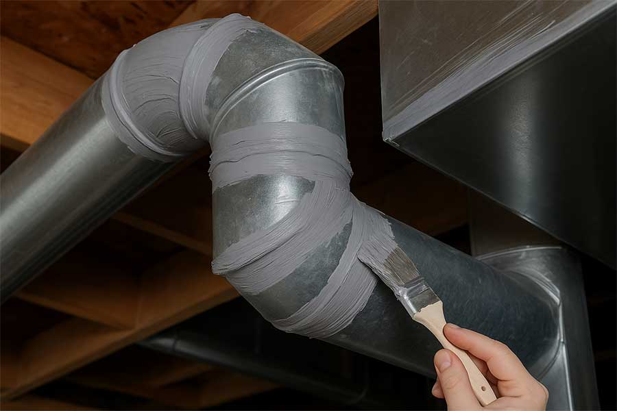 Technician performing air duct sealing